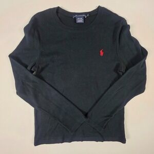 Y2K Polo Ralph Lauren Sport Sweater Cotton Crewneck Black Size XL Red Pony